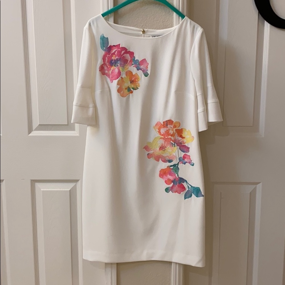 Trina Turk White Mini Dress with Pink, Yellow & Teal Floral Print